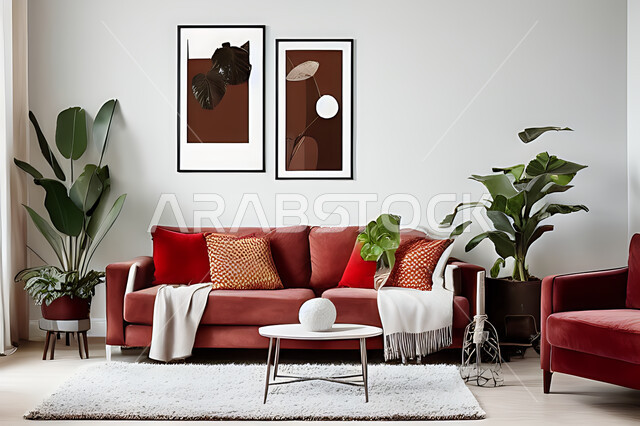 غرفة معيشة بتصاميم عصرية حديثه، ديكورات داخليه، غرفة جلوس, أثاث منزلي راقي، تصاميم عصرية فاخرة، شقق وفلل سكنية, فنادق ومنتجعات فاخره ، ديكور داخلي باللون الأحمر