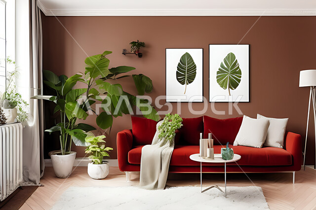 غرفة معيشة بتصاميم عصرية حديثه، ديكورات داخليه، غرفة جلوس, أثاث منزلي راقي، تصاميم عصرية فاخرة، شقق وفلل سكنية, فنادق ومنتجعات فاخره ، ديكور داخلي باللون الأحمر