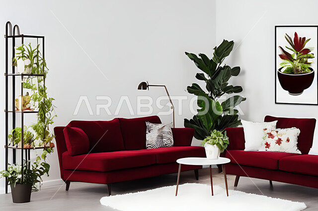 غرفة معيشة بتصاميم عصرية حديثه، ديكورات داخليه، غرفة جلوس, أثاث منزلي راقي، تصاميم عصرية فاخرة، شقق وفلل سكنية, فنادق ومنتجعات فاخره ، ديكور داخلي باللون الأحمر