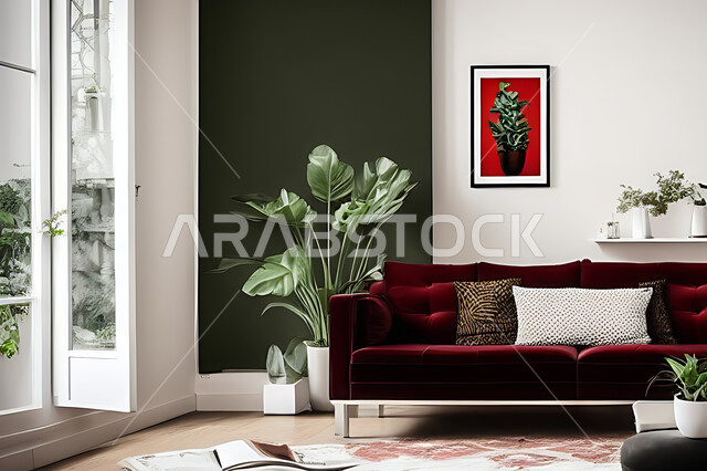 غرفة معيشة بتصاميم عصرية حديثه، ديكورات داخليه، غرفة جلوس, أثاث منزلي راقي، تصاميم عصرية فاخرة، شقق وفلل سكنية, فنادق ومنتجعات فاخره ، ديكور داخلي باللون الأحمر