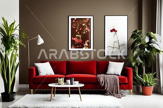 غرفة معيشة بتصاميم عصرية حديثه، ديكورات داخليه، غرفة جلوس, أثاث منزلي راقي، تصاميم عصرية فاخرة، شقق وفلل سكنية, فنادق ومنتجعات فاخره ، ديكور داخلي باللون الأحمر