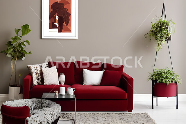 غرفة معيشة بتصاميم عصرية حديثه، ديكورات داخليه، غرفة جلوس, أثاث منزلي راقي، تصاميم عصرية فاخرة، شقق وفلل سكنية, فنادق ومنتجعات فاخره ، ديكور داخلي باللون الأحمر