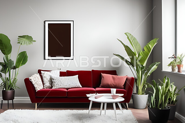 غرفة معيشة بتصاميم عصرية حديثه، ديكورات داخليه، غرفة جلوس, أثاث منزلي راقي، تصاميم عصرية فاخرة، شقق وفلل سكنية, فنادق ومنتجعات فاخره ، ديكور داخلي باللون الأحمر