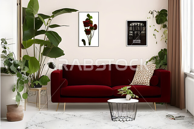 غرفة معيشة بتصاميم عصرية حديثه، ديكورات داخليه، غرفة جلوس, أثاث منزلي راقي، تصاميم عصرية فاخرة، شقق وفلل سكنية, فنادق ومنتجعات فاخره ، ديكور داخلي باللون الأحمر