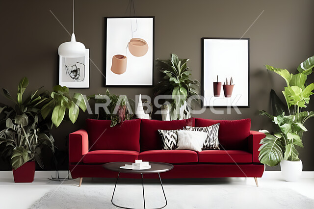 غرفة معيشة بتصاميم عصرية حديثه، ديكورات داخليه، غرفة جلوس, أثاث منزلي راقي، تصاميم عصرية فاخرة، شقق وفلل سكنية, فنادق ومنتجعات فاخره ، ديكور داخلي باللون الأحمر