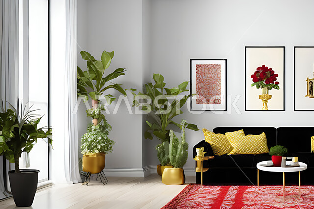 غرفة معيشة بتصاميم عصرية حديثه، ديكورات داخليه، غرفة جلوس, أثاث منزلي راقي، تصاميم عصرية فاخرة، شقق وفلل سكنية, فنادق ومنتجعات فاخره ، ديكور داخلي باللون الأحمر