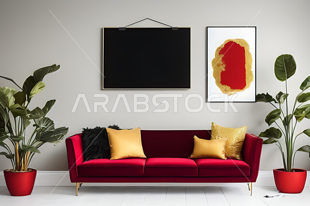 غرفة معيشة بتصاميم عصرية حديثه، ديكورات داخليه، غرفة جلوس, أثاث منزلي راقي، تصاميم عصرية فاخرة، شقق وفلل سكنية, فنادق ومنتجعات فاخره ، ديكور داخلي باللون الأحمر