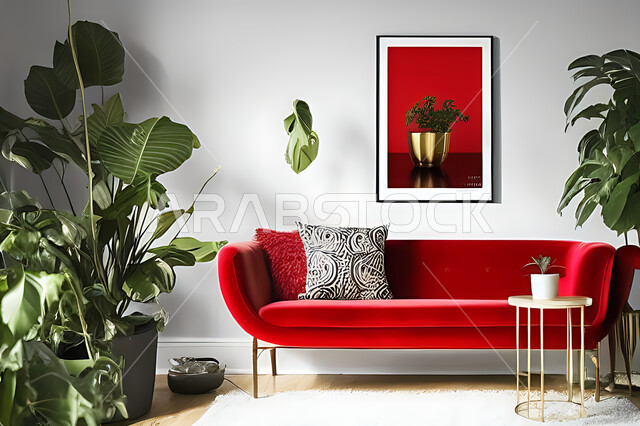 غرفة معيشة بتصاميم عصرية حديثه، ديكورات داخليه، غرفة جلوس, أثاث منزلي راقي، تصاميم عصرية فاخرة، شقق وفلل سكنية, فنادق ومنتجعات فاخره ، ديكور داخلي باللون الأحمر