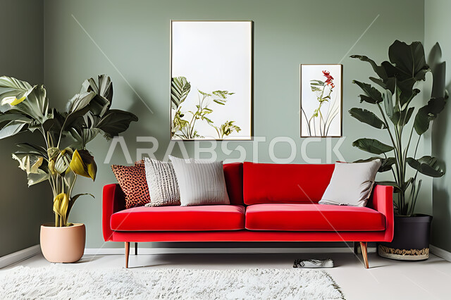 غرفة معيشة بتصاميم عصرية حديثه، ديكورات داخليه، غرفة جلوس, أثاث منزلي راقي، تصاميم عصرية فاخرة، شقق وفلل سكنية, فنادق ومنتجعات فاخره ، ديكور داخلي باللون الأحمر