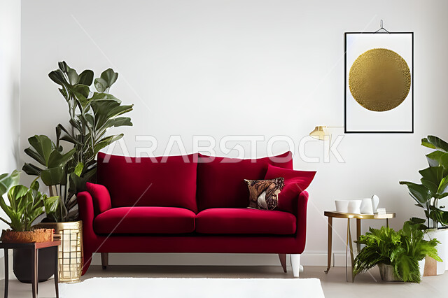 غرفة معيشة بتصاميم عصرية حديثه، ديكورات داخليه، غرفة جلوس, أثاث منزلي راقي، تصاميم عصرية فاخرة، شقق وفلل سكنية, فنادق ومنتجعات فاخره ، ديكور داخلي باللون الأحمر