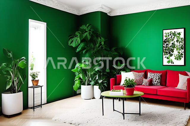 غرفة معيشة بتصاميم عصرية حديثه، ديكورات داخليه، غرفة جلوس, أثاث منزلي راقي، تصاميم عصرية فاخرة، شقق وفلل سكنية, فنادق ومنتجعات فاخره ، ديكور داخلي باللون الأحمر