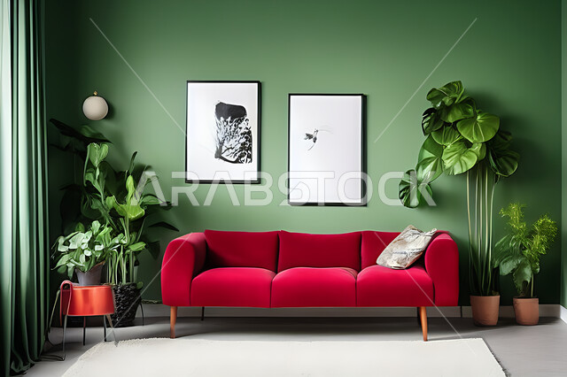 غرفة معيشة بتصاميم عصرية حديثه، ديكورات داخليه، غرفة جلوس, أثاث منزلي راقي، تصاميم عصرية فاخرة، شقق وفلل سكنية, فنادق ومنتجعات فاخره ، ديكور داخلي باللون الأحمر