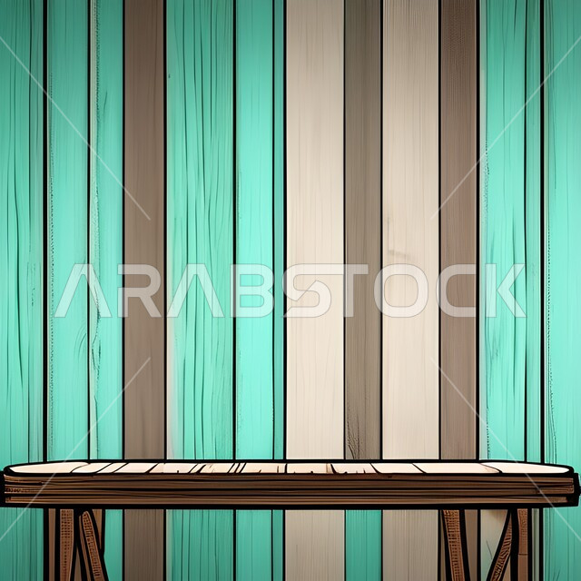 طاولة خشبيه, خلفية مخططة ب اللون البني والأخضر والزهر ، خلفيات اعلانيه ، منصة عرض  , خلفية مجرده, قاعدة عرض طاولة .   