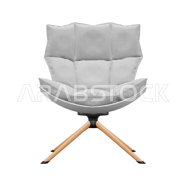 Single seater chair isolated on white background, 3D rendering, modern design of comfortable single seater sofa