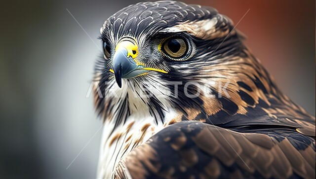 صورة مقربة لطائر النسر ، طيور جارحة ، لوحة فنية لنسر جارح حاد العينين