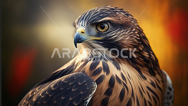 صورة مقربة لطائر النسر ، طيور جارحة ، لوحة فنية لنسر جارح حاد العينين