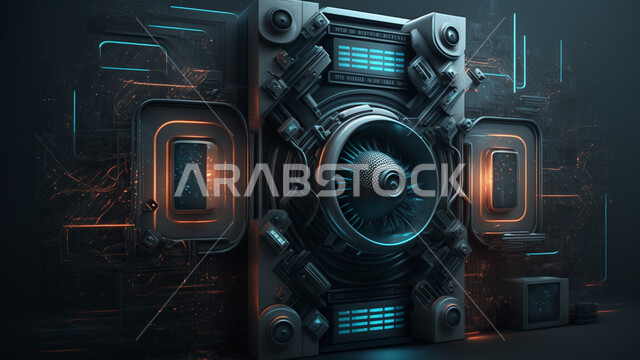 اشكال ورسومات ثلاثية الابعاد، بوابات رقمية، خطوط مشعة، وميض مضيء، تكنولوجيا المستقبل، التطور الرقمي، خلفية رقمية