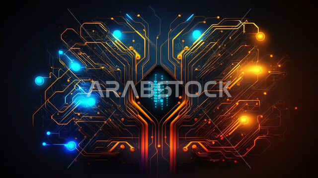 اشكال ورسومات ثلاثية الابعاد، شرائح الكترونية، خطوط مشعة، وميض مضيء، تكنولوجيا المستقبل، التطور الرقمي، خلفية رقمية