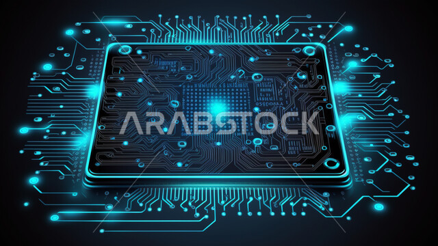 اشكال ورسومات ثلاثية الابعاد، شرائح الكترونية، خطوط مشعة، وميض مضيء، تكنولوجيا المستقبل، التطور الرقمي، خلفية رقمية