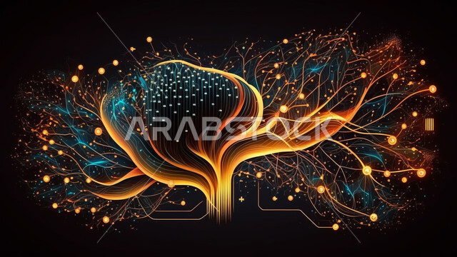 اشكال ورسومات ثلاثية الابعاد، خطوط شبكية متوهجة، خطوط مشعة، وميض مضيء، تكنولوجيا المستقبل، التطور الرقمي، خلفية رقمية