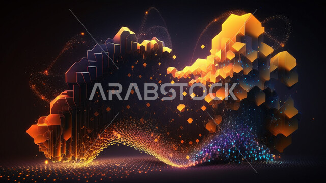 اشكال ورسومات ثلاثية الابعاد، خطوط شبكية متوهجة، اشكال هندسية، خطوط مشعة، وميض مضيء، تكنولوجيا المستقبل، التطور الرقمي، خلفية رقمية