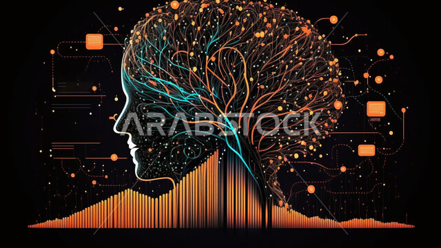 Digital face technology, technology and technology development, artificial intelligence, digital development, luminous brain, future technology