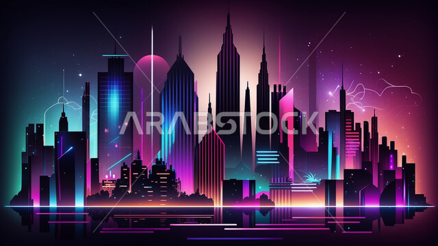 اشكال ورسومات ثلاثية الابعاد، مدينة رقمية، ابراج رقمية، التطور الرقمي، تكنولوجيا المستقبل