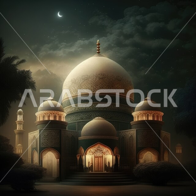 مجسمات رمضانيه ثلاثية الابعاد , هلال رمضان, زينة شهر رمضان, مناسبات و اعياد دينية ، إضاءه وزينة، ديكور رمضاني , خلفية رمضان