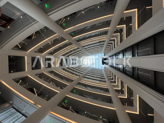 A picture from inside a building, creative designs and decorations, tower roof, architectural art