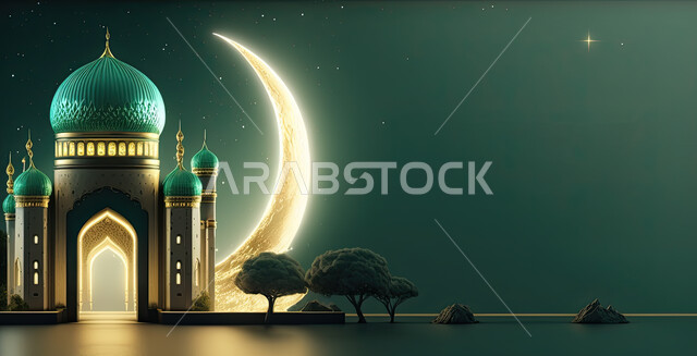 خلفية رمضان ثلاثية الأبعاد، عرض المنتج ، زينة رمضان ، مفهوم الاحتفال الإسلامي بشهر رمضان الكريم ، أجواء رمضانية ، تحف ثلاثية الأبعاد .