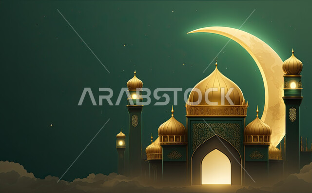 خلفية رمضان ثلاثية الأبعاد، عرض المنتج ، زينة رمضان ، مفهوم الاحتفال الإسلامي بشهر رمضان الكريم ، أجواء رمضانية ، تحف ثلاثية الأبعاد .