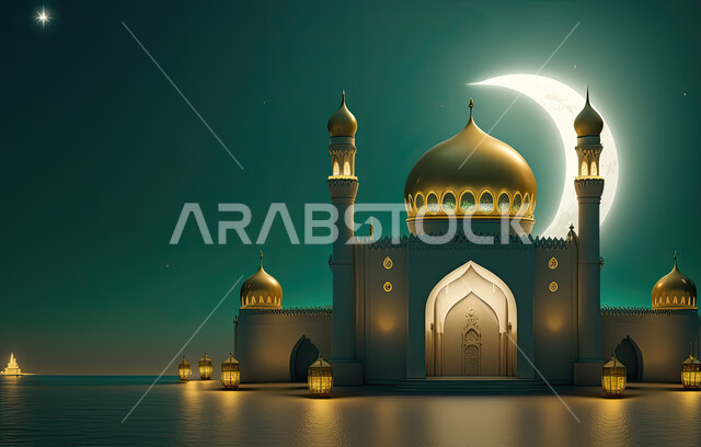 خلفية رمضان ثلاثية الأبعاد ، عرض المنتج ، زينة رمضان ، مفهوم الاحتفال الإسلامي بشهر رمضان الكريم ، أجواء رمضانية ، تحف ثلاثية الأبعاد .