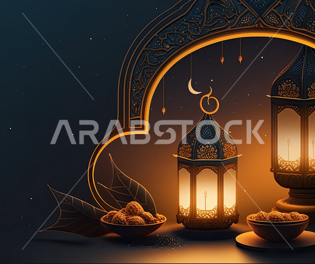 مجموعة من التحف الرمضانية ثلاثية الابعاد, هلال رمضان, زينة شهر رمضان, مناسبات وهدايا, إضاءة وزينة, ديكورات وأنوار رمضانية, خلفية رمضان .