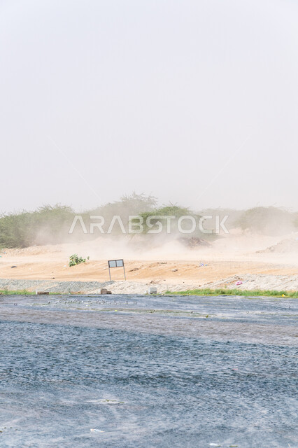 الغبار والرياح في الوادي الاخضر بجدة في المملكة العربية السعودية، الاشجار والنباتات الخضراء، الوادي الاخضر، نهر جدة، مجرى المياه، مناظر طبيعية، خلفية الطبيعة