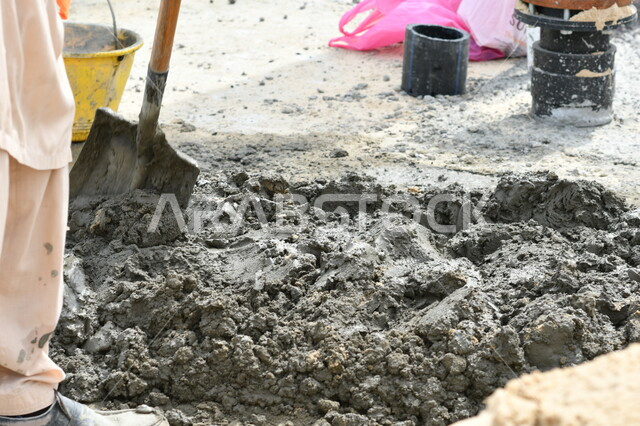 صورة مقربة لاسمنت مخلوط بالحصى، تحضير وتجهيز الاسمنت، اعمال البناء، خلط الاسمنت