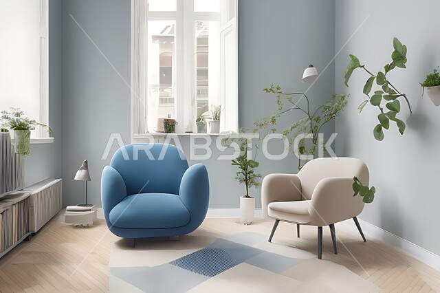 Living room with modern modern designs, living room, interior decorations, hanging paintings, antiques and accessories, upscale home furniture, modern designs, apartments and villas, interior decorationازرق