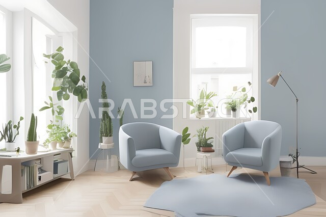 Living room with modern modern designs, living room, interior decorations, hanging paintings, antiques and accessories, upscale home furniture, modern designs, apartments and villas, interior decorationازرق