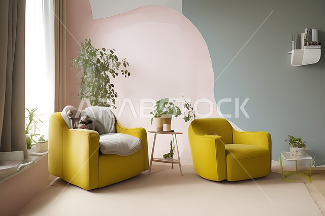 Living room with modern modern designs, living room, interior decorations, hanging paintings, antiques and accessories, upscale home furnishings, modern designs, apartments and villas, interior decor.