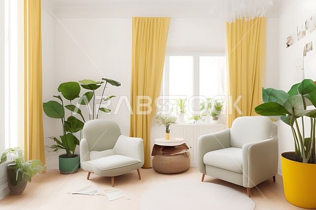 غرفة معيشه بتصاميم عصرية حديثه، غرفة جلوس, ديكورات داخليه، لوحات فنيه معلقه, تحف و إكسسوارات, أثاث منزلي راقي، تصاميم عصرية ، شقق وفلل سكنية ، ديكور داخلي,خلفية صفراء