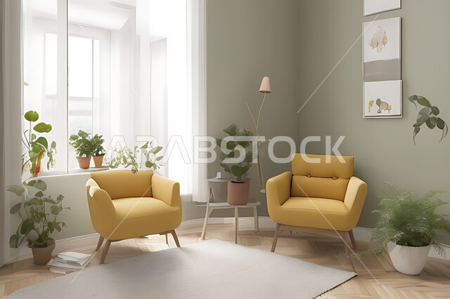 غرفة معيشه بتصاميم عصرية حديثه، غرفة جلوس, ديكورات داخليه، لوحات فنيه معلقه, تحف و إكسسوارات, أثاث منزلي راقي، تصاميم عصرية ، شقق وفلل سكنية ، ديكور داخلي, اللون الاصفر