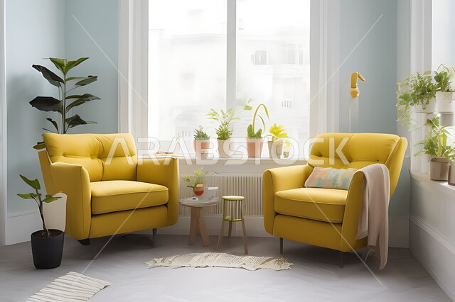 غرفة معيشه بتصاميم عصرية حديثه، غرفة جلوس, ديكورات داخليه، لوحات فنيه معلقه, تحف و إكسسوارات, أثاث منزلي راقي، تصاميم عصرية ، شقق وفلل سكنية ، ديكور داخلي, اللون الاصفر