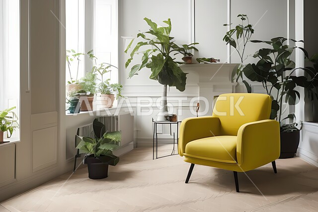 غرفة معيشه بتصاميم عصرية حديثه، غرفة جلوس, ديكورات داخليه، لوحات فنيه معلقه, تحف و إكسسوارات, أثاث منزلي راقي، تصاميم عصرية ، شقق وفلل سكنية ، ديكور داخلي, اللون الاصفر