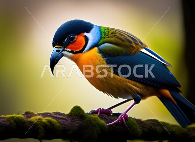 صورة مقربة لعصفور صغير على غصن شجرة , خلفيات طبيعية , عصفور يستريح ,  طيور برية ملونة  , محمية طبيعية .