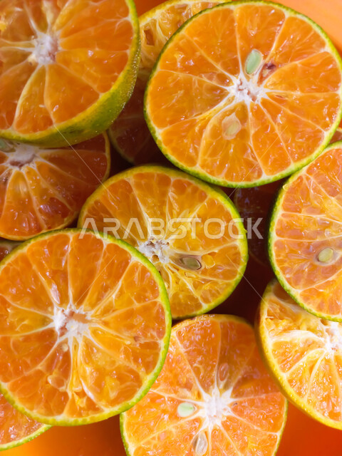 Close-up of fresh orange slices, vitamin C, refreshing and delicious fruit, natural vitamin, citrus, fresh and useful fruit