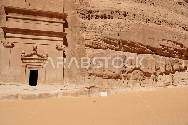 Natural rock formations in desert areas, desert nature in Al-Ula Governorate in the Kingdom of Saudi Arabia, ancient historical monuments, mountain heights, tourist places