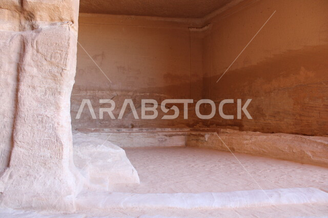 Natural rock formations and formations, ancient historical monuments in Al-Ula, Saudi Arabia, desert areas, rocky peaks and mountains, tourist places