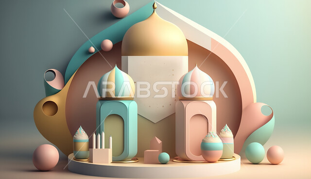 منصة إسلامية جميلة، تصاميم رمضانية ثلاثية الأبعاد، تصاميم اسلامية، زخارف اسلامية، خلفية رمضانية .