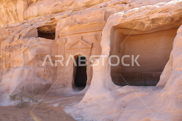 Ancient historical monuments in Al-Ula Governorate, Saudi Arabia, natural rock formations and formations, desert nature, mountain heights, peaks and rocky mountains in desert areas, tourist places