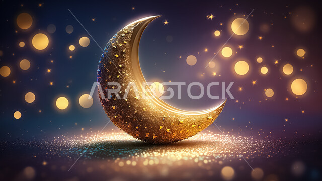 مجسم ثلاثي الابعاد لهلال مضيء بتصاميم ابداعية، ديكورات اسلامية، تصاميم اسلام، خلفية رمضانية، تحف ثلاثية الابعاد، هلال رمضان .