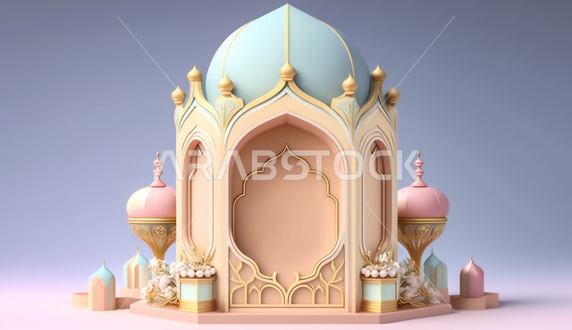 A three-dimensional model of the Ramadan lantern with creative designs, Islamic decorations, Islamic designs, Islamic figures, Ramadan decor, Ramadan background, three-dimensional artifacts